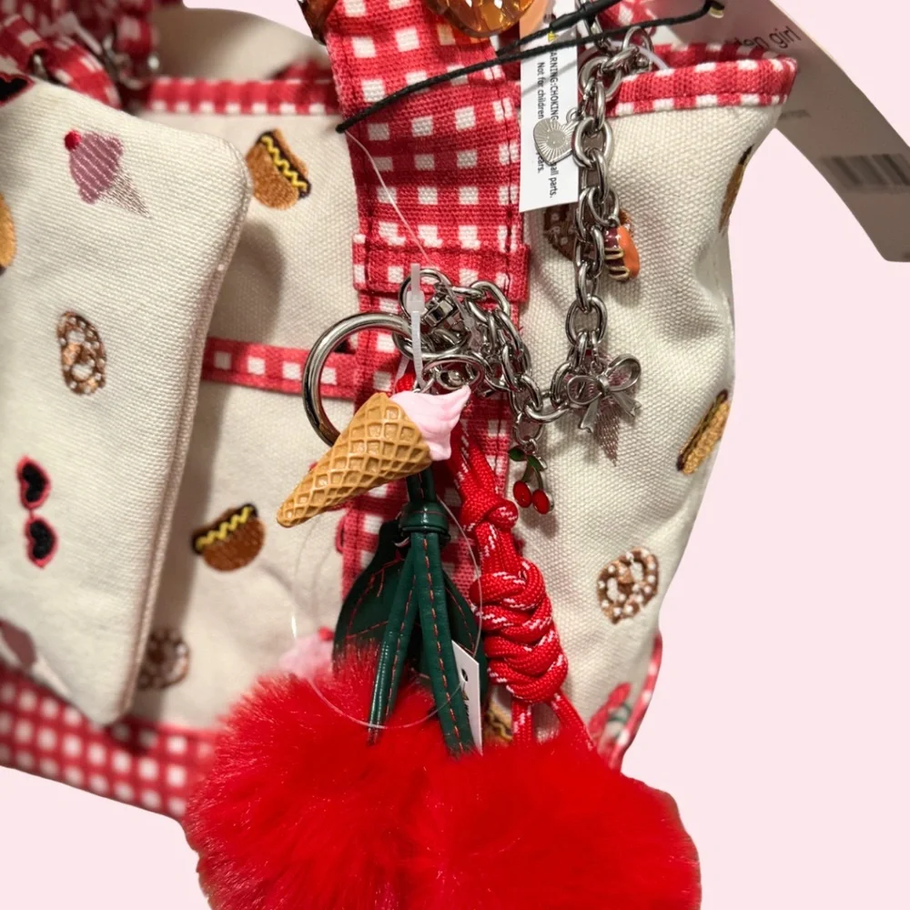 Summer Fair Madden Girl Mini Tote NWT Canvas Summer Red Gingham Cross Body Bag - Picture 4 of 12